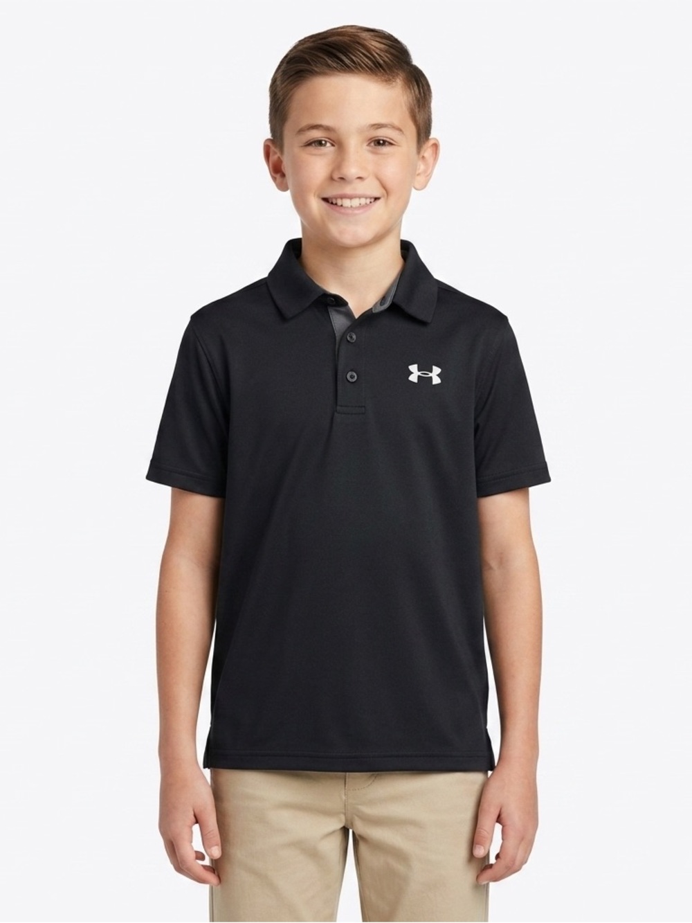 Under Armour Short Sleeve Youth Boy Large Classic Black Polo Golf Shirt Top